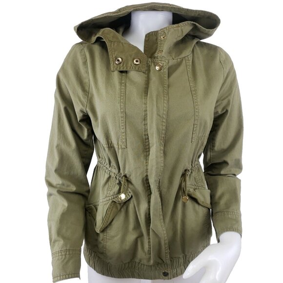 Anthropologie Anorak Jacket Womens S Olive Drab Love Tree Hooded 100% Cotton - Picture 1 of 9